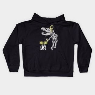 Skeletal Beats: T-Rex Skeleton with Music Player and Headphones Kids Hoodie